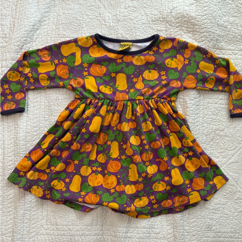 Colorful Pumpkin Print Kids Casual Dress